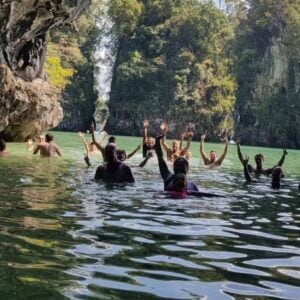 Day out exploring Krabi! Group in the water.