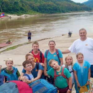 Family arrive in Pak Beng off the Mekong Slow Boat Cruise