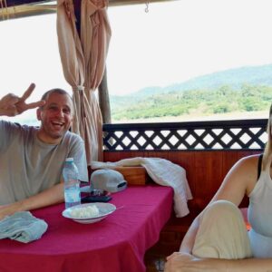 Passengers on the Mekong Slow Boat Cruise Boat