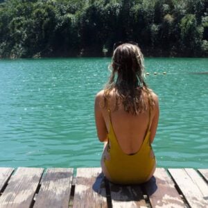 Swimming in Cheow Larn Lake, Khao Sok.