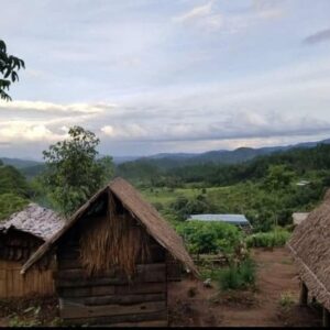 View of mountains with village huts, Doi Inthanon.